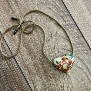 Vintage Sandra Pailet Painted Porcelain Heart Shaped Necklace